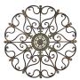 Vintage Style Round Copper Metal Wall Decor w/ Fleur de Lis Accents, Copper and Gold Metal Wall Art, Fleur de Lis and Quatrefoil 3D Wall Art, 29”