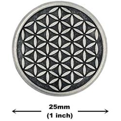 Bezelry 10 Pieces Flower of Life Carving Metal Shank Buttons. 25mm (1 inch) (Antique Silver)