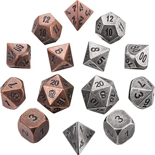 Jovitec 14 Pieces Metal Solid Zinc Alloy Game D&D Dices Set Durable Polyhedral Dice with Printed Numbers and Velvet Storage Bags for Game, Dungeons and Dragons, RPG, Math Teaching (A) Jovitec 14 Pieces Metal Solid Zinc Alloy Game D&D Dices Set Durable Polyhedral Dice with Printed Numbers and Velvet Storage Bags for Game, Dungeons and Dragons, RPG, Math Teaching (A)