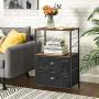 SONGMICS Nightstand, Industrial Bedside Table with 2 Fabric Drawers, Storage Shelves, Vertical Dresser Storage Tower with Wooden Top, Metal Frame, Labels, Rustic Brown and Black ULVT03H SONGMICS Nightstand, Industrial Bedside Table with 2 Fabric Drawers, Storage Shelves, Vertical Dresser Storage Tower with Wooden Top, Metal Frame, Labels, Rustic Brown and Black ULVT03H