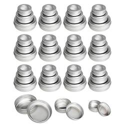 LJY 48 Pieces Round Metal Tins Empty Aluminum Cans Storage Containers Screw Lids with Clear Window, Mixed Sizes