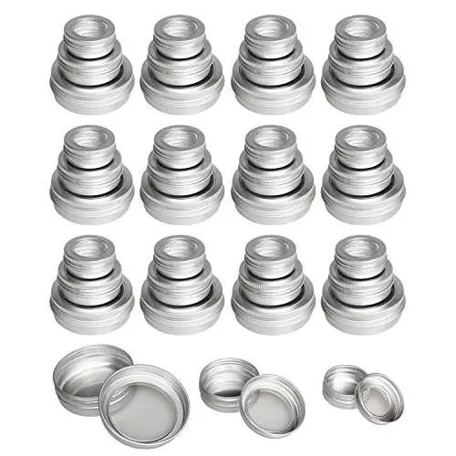LJY 48 Pieces Round Metal Tins Empty Aluminum Cans Storage Containers Screw Lids with Clear Window, Mixed Sizes LJY 48 Pieces Round Metal Tins Empty Aluminum Cans Storage Containers Screw Lids with Clear Window, Mixed Sizes