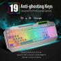 RGB LED Backlit Gaming Keyboard with Anti-ghosting, Light up Keys Multimedia Control, USB Wired Waterproof Metal Keyboard for PC Games Office (Silver&White)