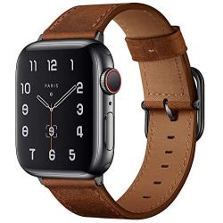 amBand Leather Band Compatible with Apple Watch SE Series 6 38mm 40mm 42mm 44mm, Genuine Leather Vintage Replacement Strap Classic Bands Buckle Compatible with iWatch 6/5/4/3/2/1