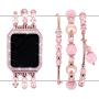 Falandi Apple Watch Band 38mm, Glittering Diamond Metal Rose Gold Case with Handmade Elastic Stretch Bracelet Fashion Women Girls Rhinestone Replacement Strap for iWatch Series 3/2 / 1(S, Pink-38mm)