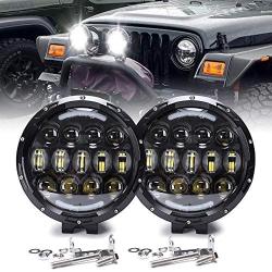 Work Lights 105W 2Pcs 7 Inch Round LED High/Low Beam Driving Light Off Road Driving Light Waterproof for Offroader, Truck, Car, ATV, SUV, Jeep, Construction, Camping, Hunters