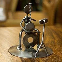Handmade Auto Part Rustic Cellist Metal Sculpture (Mexico) Grey Iron