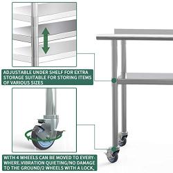 Commercial Work Table Stainless Steel Table 48 x 24 Inches Heavy Duty Workbench Industrial Restaurant Food Work Tables for Shop Worktop with 1 1/2'' Backsplash /4 Caster Wheels