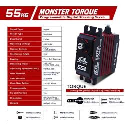 AGFRC 55KG Digital Steering Servo High Torque Programmable Full Metal Gear Brushless Servo for 1/8 1/10 RC Models, Control Angle 180° (A86BHM(Red)&AGF-SPV2)