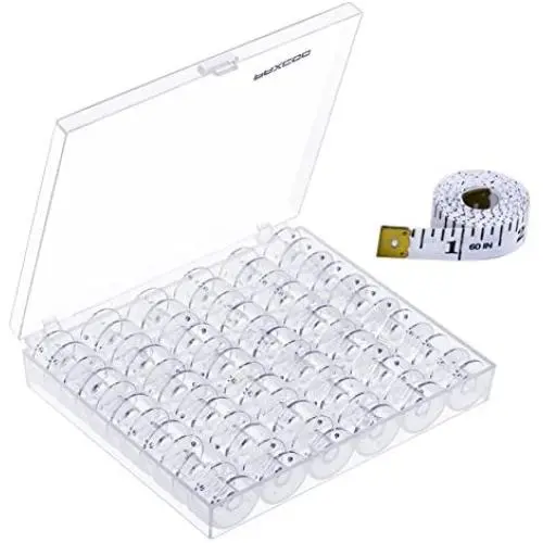 Paxcoo 36 Pcs Transparent Plastic Sewing Machine Bobbins with Case and Soft Measuring Tape for Brother Singer Babylock Janome