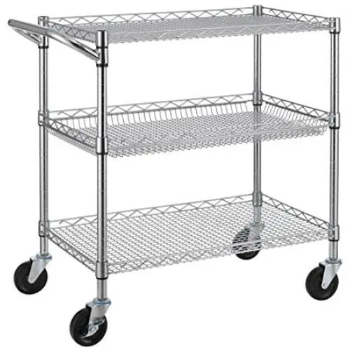 Finnhomy 3 Tier Heavy Duty Commercial Grade Utility Cart, Wire Rolling Cart with Handle Bar, Steel Service Cart with Wheels, Utility Shelf Plant Display Shelf Food Storage Trolley, NSF Listed Finnhomy 3 Tier Heavy Duty Commercial Grade Utility Cart, Wire Rolling Cart with Handle Bar, Steel Service Cart with Wheels, Utility Shelf Plant Display Shelf Food Storage Trolley, NSF Listed