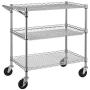 Finnhomy 3 Tier Heavy Duty Commercial Grade Utility Cart, Wire Rolling Cart with Handle Bar, Steel Service Cart with Wheels, Utility Shelf Plant Display Shelf Food Storage Trolley, NSF Listed