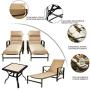 Festival Depot 3 Pieces Patio Outdoor Chaise Lounge Chairs with Cushions Set with Coffee Table Premium Fabric Metal Frame Furniture Garden Bistro Soft Headrests (Khaki)