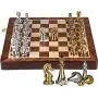 Chess Metal Set Folding Wooden Board and Storage and Classic Handmade Standard Parts Metal, Brown-30303CM