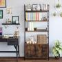 Homfa Industrial Bookcase with 2 Cabinets, 3-Tier Free Standing Open Shelf Display Storage Rack Shelves, 31L x 11.8W x 70.8H Inches Wood Look Accent Metal Frame Furniture for Home Office