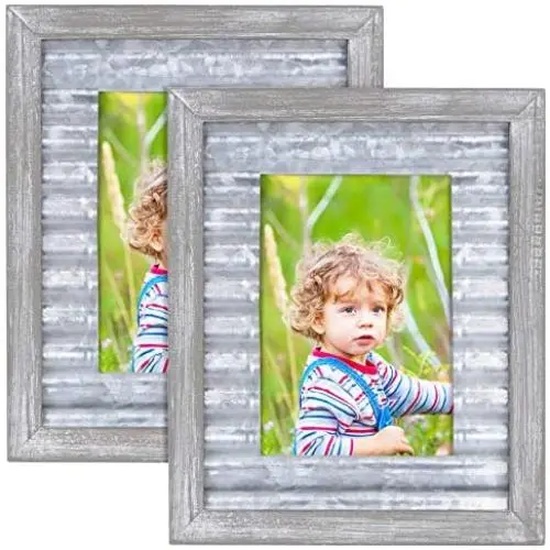 SZQINJI 5x7 Picture Photo Frame Pack of 2 Made of Rustic Solid Wood with HD Glass, Ripple Metal Sheet for Tabletop Display and Wall Mount SZQINJI 5x7 Picture Photo Frame Pack of 2 Made of Rustic Solid Wood with HD Glass, Ripple Metal Sheet for Tabletop Display and Wall Mount