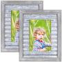 SZQINJI 5x7 Picture Photo Frame Pack of 2 Made of Rustic Solid Wood with HD Glass, Ripple Metal Sheet for Tabletop Display and Wall Mount