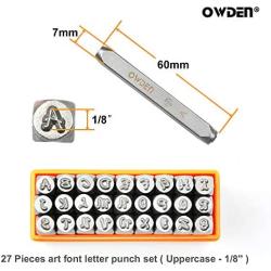 OWDEN Professional Uppercase Handwritten Font Letter Punch Set (1/8”-3mm), Jewelry Stamping Punch with a Steel Bench Block Set. Art Fonts Stamping Tool kit for Jewelry Stamping & Craft.