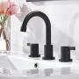 3-Hole Low-Arch 2-Handle Widespread Bathroom Faucets with Valve and Metal Pop-Up Drain Assembly,Matte Black by Phiestina, WF15-1-MB