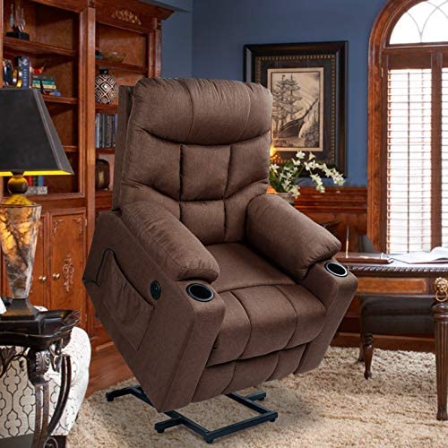 oneinmil Power Lift Chair Electric Recliner for Elderly,Massage Sofa Chairs with Side Pocket and Cup Holders, Remote Control,USB Ports, Brown