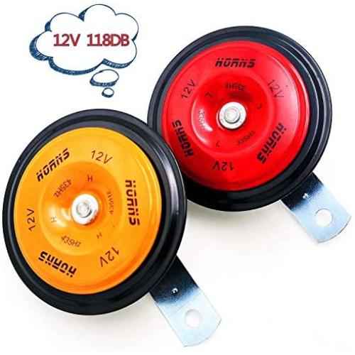Viping Car Horn Car Electric Horn 118DB 12V Super Loud High Tone and Low Tone Metal Twin Horn Kit with Bracket Waterproof Air horn Electric Universal Horn 2pcs for Moto Truck Boat Car (Red and yellow)
