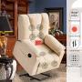 oneinmil Electric Power Lift Recliner Chair, Linen Recliners for Elderly, Home Sofa Chairs with Heat & Massage, Remote Control, 3 Positions, 2 Side Pockets and USB Ports, Light Camel