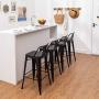 TONGLI Metal Bar Stools Set of 4 Counter Height Stools 24 Inchs Counter Stools Black Bar stools with Backs Bar Height Stools Indoor Outdoor Matte Black, Low Back