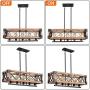 Pynsseu Rectangle Wood Metal Vintage Pendant Light, Industrial Kitchen Island Hanging Pendant Lighting with 5 Lamp Socket, Rustic Farmhouse Pendant Lamp.