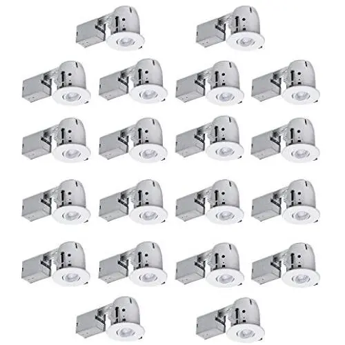 4'' Swivel Round Trim Recessed Lighting Kit 20-Pack, White, Easy Install Push-N-Click Clips, 3.88'' Hole Size,90948