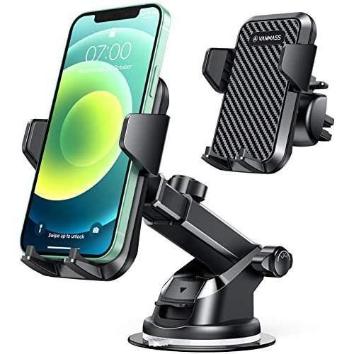 VANMASS Universal Car Phone Mount,【Patent & Safety Certs】Upgraded Handsfree Stand, Dash Windshield Air Vent Phone Holder for Car, Compatible iPhone 11 Pro Xs Max XR X 8 7 6, Galaxy s20 Note 10 9 Plus