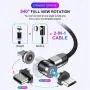 Magnetic USB Charging Cable Krsende 3in1 360°Rotation Nylon Braided Cord Compatible with Mirco USB Type C Smartphone and iProduct Device-No Date Sync(4Pack/Black)