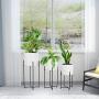 Mid Century White Planter with Black Plant Stand, 3 pcs Modern Planters for Indoor Plants, Metal Floor Planter Set with Foldable Stand Indoor Outdoor (Pack of 3)