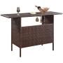 Giantex Outdoor Patio Rattan Wicker Bar Counter Table with 2 Steel Shelves, 2 Sets of Rails Garden Patio Furniture, 55.1''X18.5''X36.2''(LXWXH), Brown