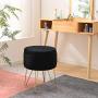 Wimarsbon Modern Storage Ottoman, Round Velvet Footstool with Removable Lid, Golden Metal Legs Vanity Seat-Black
