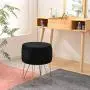Wimarsbon Modern Storage Ottoman, Round Velvet Footstool with Removable Lid, Golden Metal Legs Vanity Seat-Black