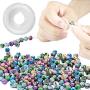 Quefe 500pcs Acrylic Beads for Jewelry Making Loose Beads in Ink Patterns with 50pcs Spacer Beads and Crystal String for Bracelets Making (8mm)