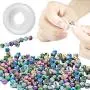 Quefe 500pcs Acrylic Beads for Jewelry Making Loose Beads in Ink Patterns with 50pcs Spacer Beads and Crystal String for Bracelets Making (8mm)