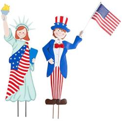 Miles Kimball Patriotic Boy and Girl Garden Stakes by Fox River Creations, 2 Piece Set, Metal Garden Décor