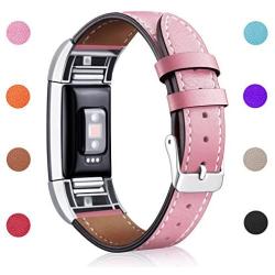 Hotodeal Replacement Leather Band Compatible for Charge 2, Classic Genuine Leather Wristband Metal Connector Watch Bands, Fitness Strap Women Men Small Large