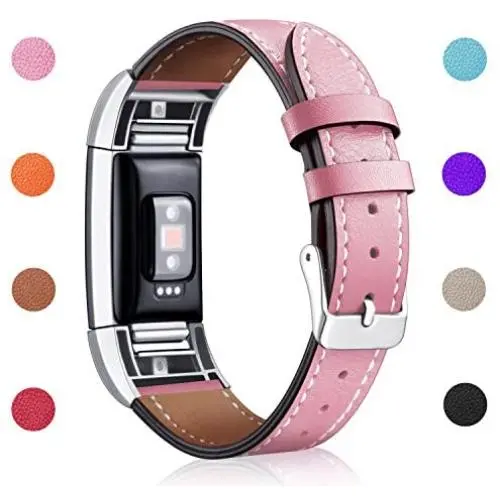 Hotodeal Replacement Leather Band Compatible for Charge 2, Classic Genuine Leather Wristband Metal Connector Watch Bands, Fitness Strap Women Men Small Large