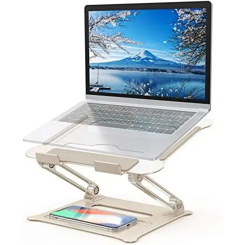 Adjustable Laptop Stand, FYSMY Ergonomic Portable Computer Stand with Heat-Vent to Elevate Laptop, 13 Lbs Heavy Duty Laptop Holder Compatible with MacBook, Air, Pro All Laptops (New-Gold) Adjustable Laptop Stand, FYSMY Ergonomic Portable Computer Stand with Heat-Vent to Elevate Laptop, 13 Lbs Heavy Duty Laptop Holder Compatible with MacBook, Air, Pro All Laptops (New-Gold)