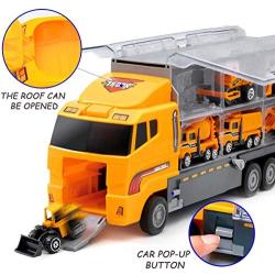 Joyfia 11 in 1 Die-cast Construction Truck Vehicle Car Toy Set Play Vehicles in Carrier Truck, Alloy Metal Car Model Excavator Dumper Bulldozer Road Roller for Kids Boys Girls