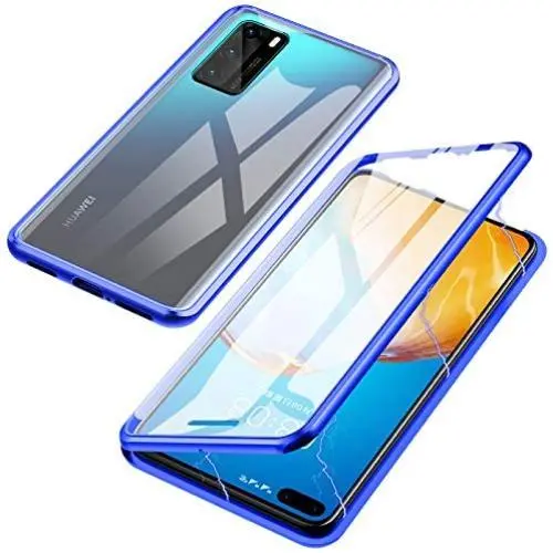 Jonwelsy Magnetic Adsorption Case for Huawei P40 Pro, 360 Degree Front and Back Clear Tempered Glass Flip Cover, Metal Bumper Frame for Huawei P40 Pro (Blue) Jonwelsy Magnetic Adsorption Case for Huawei P40 Pro, 360 Degree Front and Back Clear Tempered Glass Flip Cover, Metal Bumper Frame for Huawei P40 Pro (Blue)