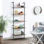 MELLCOM 5 Tier Industrial Ladder Shelf, Wood Modern Bookshelf with Metal Frame,Wall-Mounted Bookcase Plant Flower Storage Stand Organizer for Living Room, Bathroom, Kitchen,Balcony