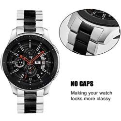 V-MORO No Gaps Metal Strap Compatible with Galaxy Watch 46mm Bands/Gear S3 Frontier Band with Clips Solid Stainless Steel Bracelet for Samsung Galaxy Watch 46mm R800/Gear S3 Smartwatch Silver Black