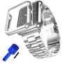 HUANLONG Compatible with Apple Watch Band, Solid Stainless Steel Metal Strap Band w/Adapter+Case Cover for Apple Watch iWatch 38/42mm (H Silver 38mm)