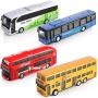 GEYIIE Bus Toys Set Of 4, Kids Die-Cast Metal Toy Cars, Pull Back Car City Bus 1:80 scale Double Decker London Vehicles, Friction Powered Cars Play Set Toys Gift For Boys Girls Toddlers 3-8 Years Old