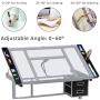 YAHEETECH Drawing Table Drafting Desk Art Desk Artist Table Craft Station Study Table Tempered Glass Top w/2 Slide Rolling Wheels and Drawers for Home Office Use
