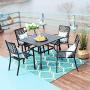 PHI VILLA 5 Piece Patio Armrest Dining Chairs and Larger Square Table Set