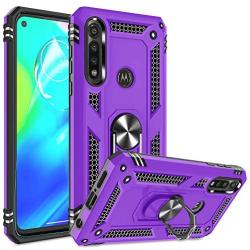 Motorola G Power Case, Moto G Power Phone Case with HD Screen Protector, Gritup 360 Degree Rotating Metal Ring Holder Kickstand Armor Anti-Scratch Bracket Cover Case for Motorola G Power Purple